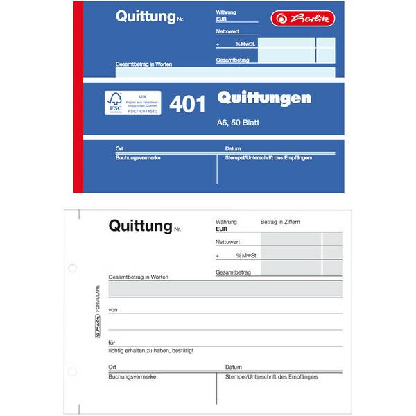 HERLITZ - Quittung MwSt. separat ausgewiesen Formularbuch 401