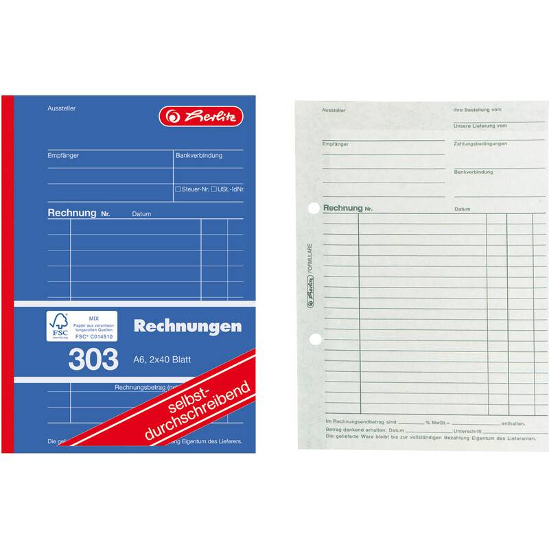 herlitz Formularbuch "Rechnung 303", DIN A6, 2 x 40 Blatt-0