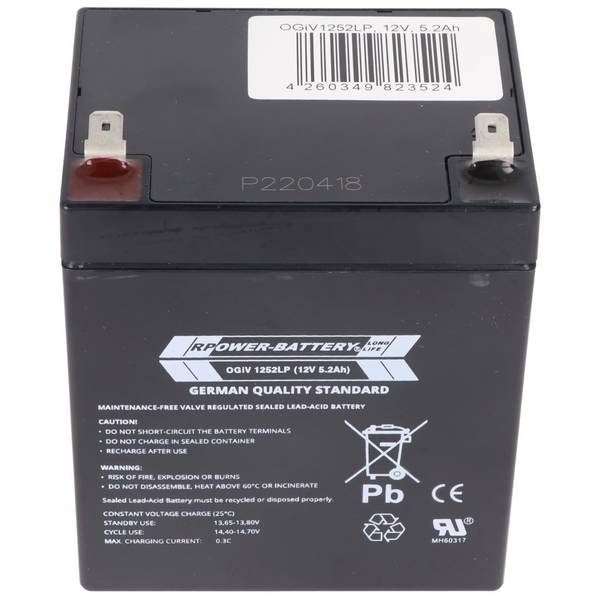 RPower OGiV1252LP 12V 5,2Ah Longlife Bleiakku AGM Blei Gel Akku