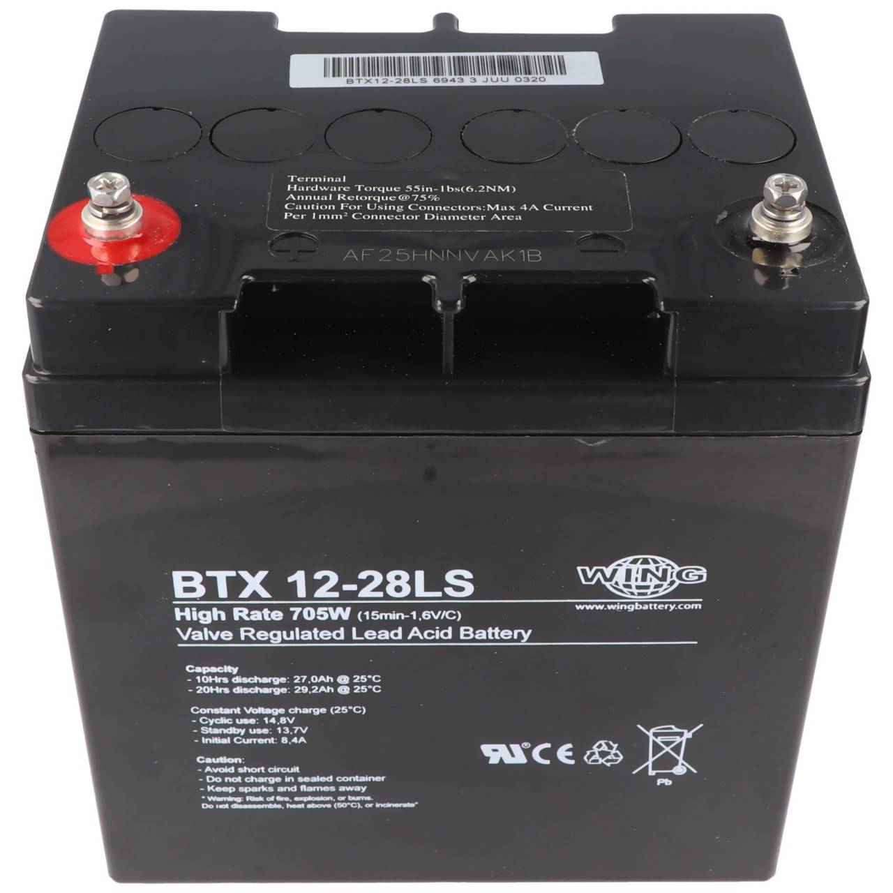 Wing BTX12-28LS 12V 28Ah high rate hochstromfähig Bleiakku AGM Blei Gel Akku-0