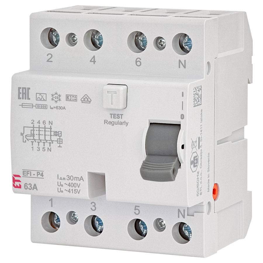 ETI 002061513 - Fehlerstromschutzschalter EFI-P4 A 63/0.03 (Typ A | 415V | 63A | unverzögert | 50/60 Hz)-0
