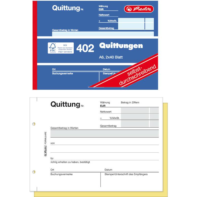 herlitz Formularbuch "Quittung 402", DIN A6, 2 x 40 Blatt-0