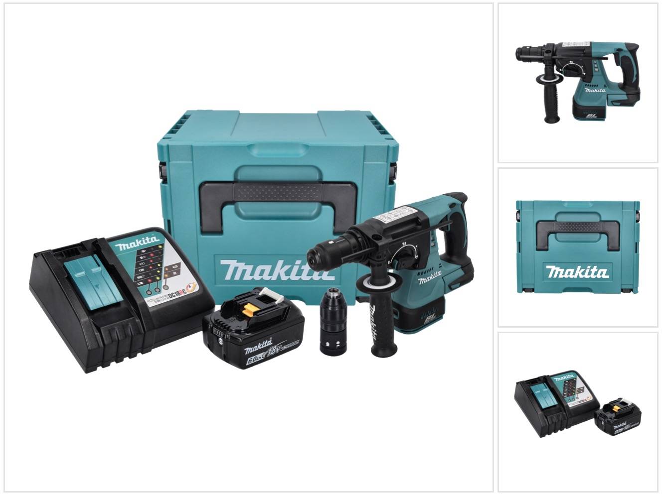 Makita DHR 243 RG1J Akku Bohrhammer 18 V 2,0 J SDS plus Brushless + 1x Akku 6,0 Ah + Ladegerät + Makpac-0