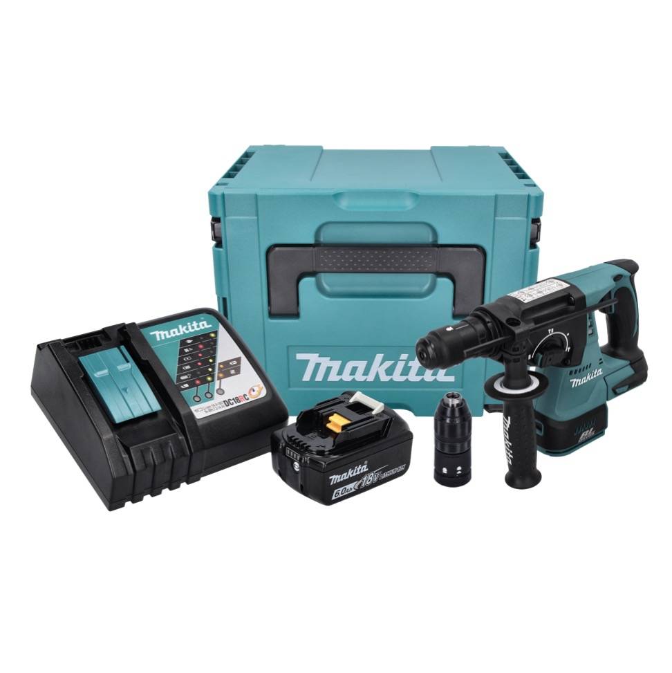 Makita DHR 243 RG1J Akku Bohrhammer 18 V 2,0 J SDS plus Brushless + 1x Akku 6,0 Ah + Ladegerät + Makpac-1