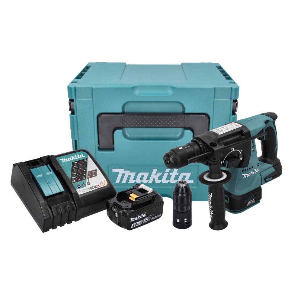 Makita DHR 243 RF1J Akku Bohrhammer 18 V 2,0 J SDS plus Brushless + 1x Akku 3,0 Ah + Ladegerät + Makpac-1