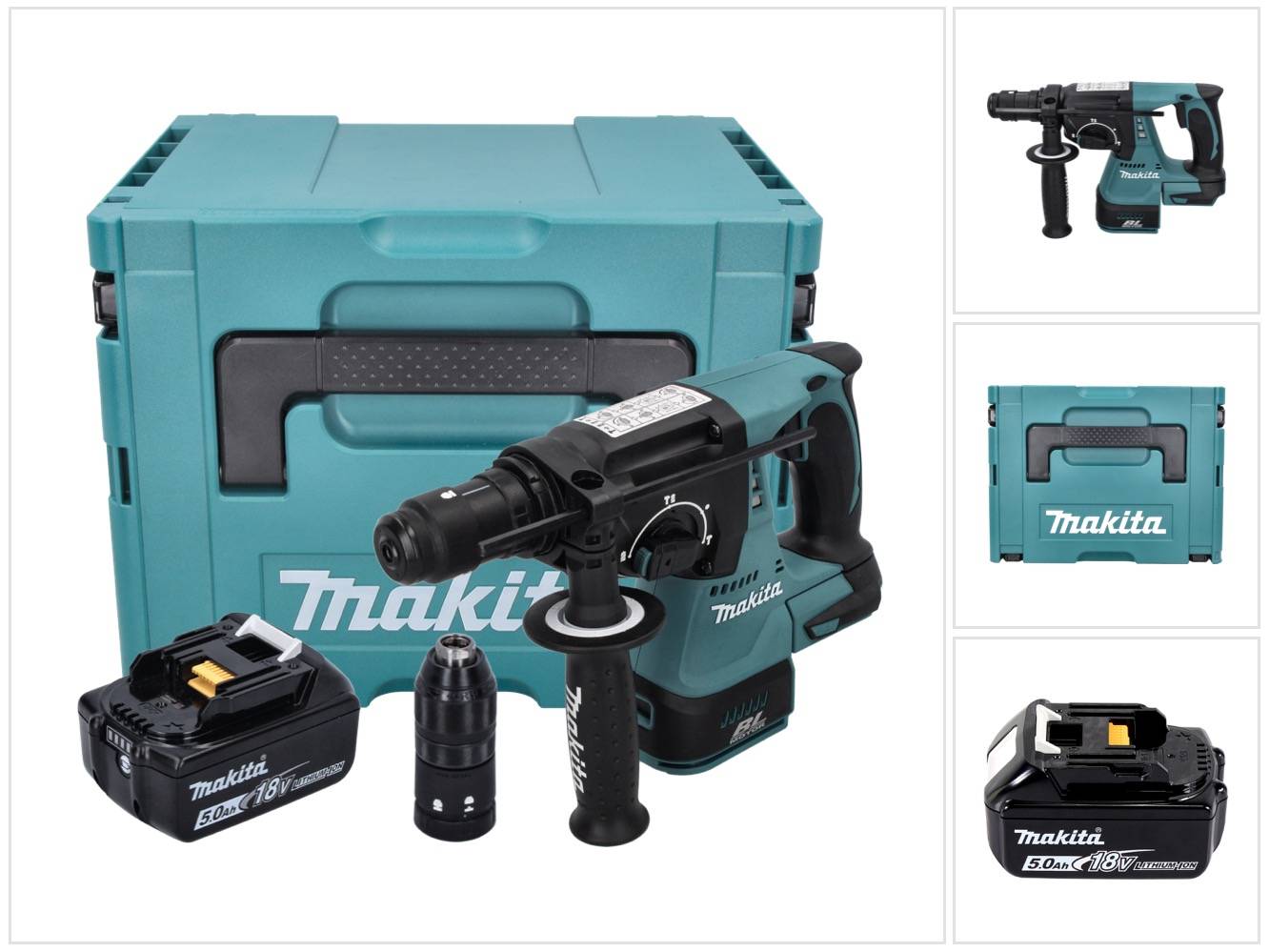 Makita DHR 243 T1J Akku Bohrhammer 18 V 2,0 J SDS plus Brushless + 1x Akku 5,0 Ah + Makpac - ohne Ladegerät-0