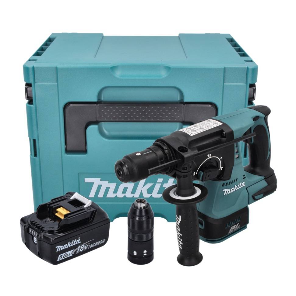 Makita DHR 243 T1J Akku Bohrhammer 18 V 2,0 J SDS plus Brushless + 1x Akku 5,0 Ah + Makpac - ohne Ladegerät-2