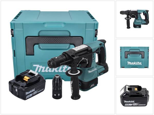 Makita DHR 243 G1J Akku Bohrhammer 18 V 2,0 J SDS plus Brushless + 1x Akku 6,0 Ah + Makpac - ohne Ladegerät