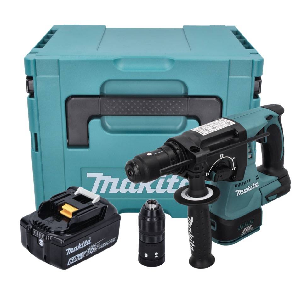 Makita DHR 243 G1J Akku Bohrhammer 18 V 2,0 J SDS plus Brushless + 1x Akku 6,0 Ah + Makpac - ohne Ladegerät-2