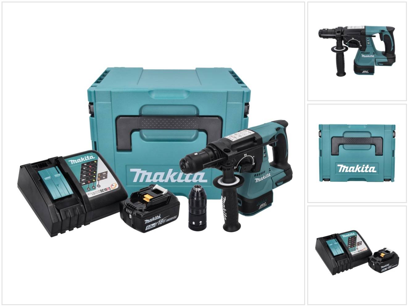Makita DHR 243 RT1J Akku Bohrhammer 18 V 2,0 J SDS plus Brushless + 1x Akku 5,0 Ah + Ladegerät + Makpac-0