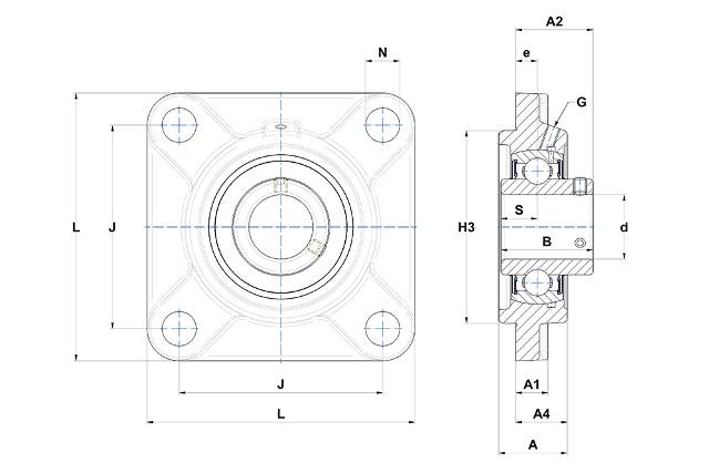 Flanschlager Einheiten UCFS 319 SNR quadratisch Zentrieransatz-1