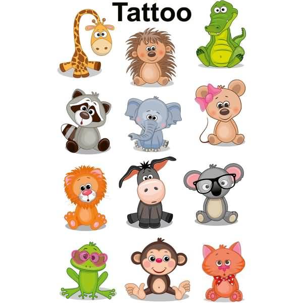 Kinder Tattoos Tattoofolie Koala Frosch Giraffe usw. bunt 12 Aufkleber-1