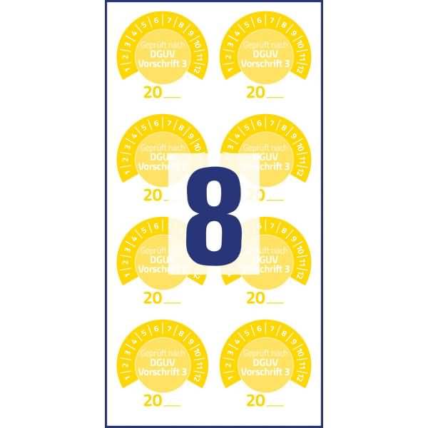 Prüfplaketten 'DGUV Vorschrift 3' 20__ Vinyl 30mm 10 Bogen/80 Etiketten gelb-1