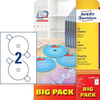 CD-Etiketten SuperSize A4 117mm 40 Bogen/80 Etiketten weiß-0