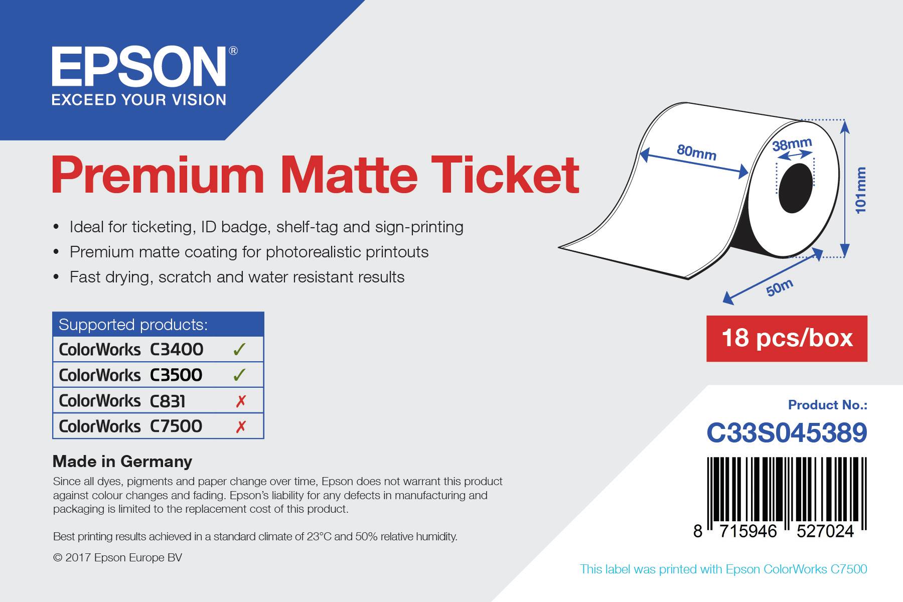 Epson Premium - Matt - Rolle (8 cm x 50 m) 1 Rolle(n) Tickets-1