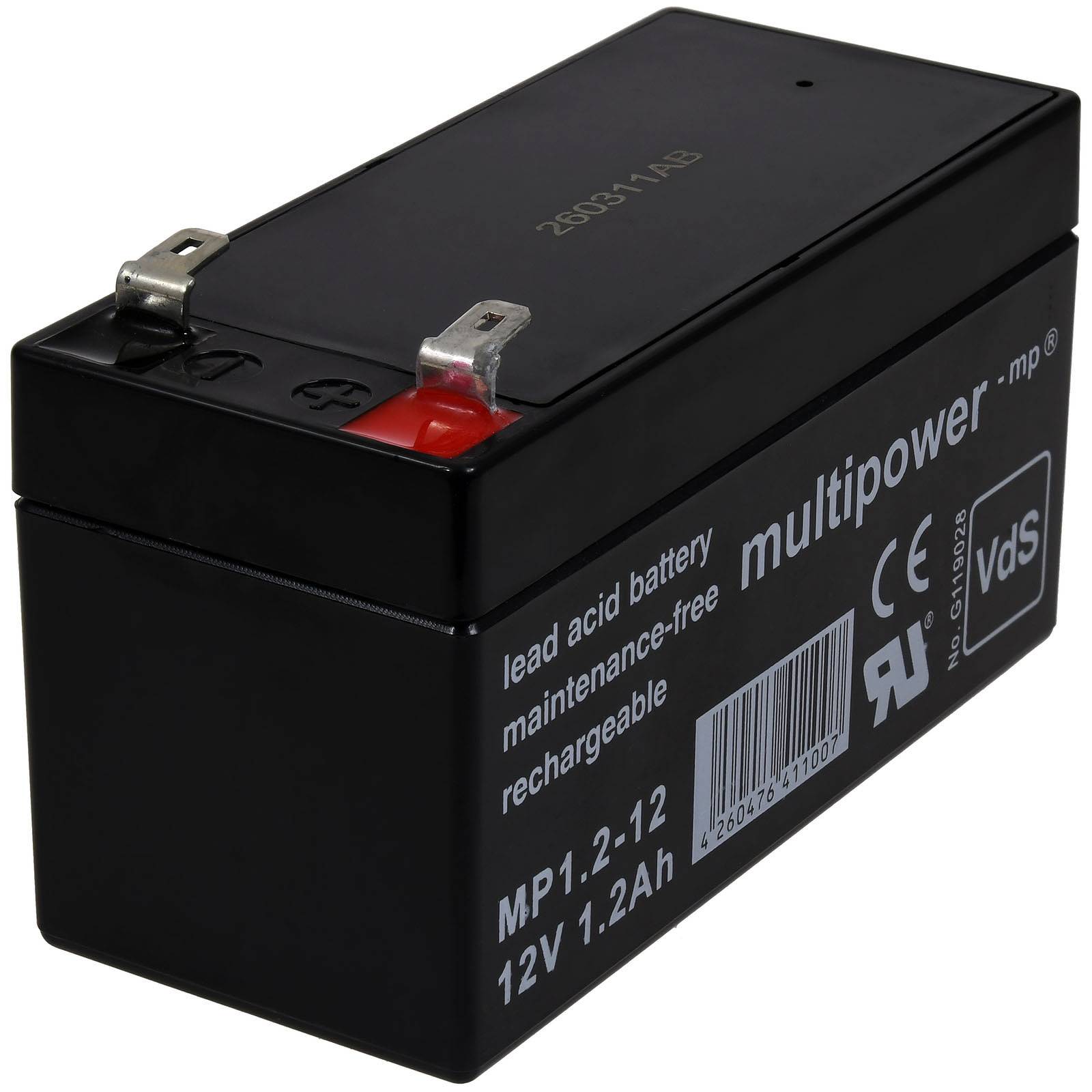 Powery Bleiakku (multipower) MP1,2-12 Vds kompatibel mit Panasonic LC-R121R3PG, 12V, Lead-Acid-0