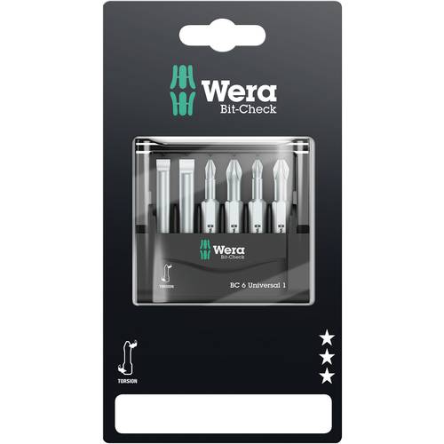 Wera Mini-Check, 50 mm, 05073635001 Bit-Set 6teilig Schlitz, Kreuzschlitz Phillips, Kreuzschlitz Pozidriv