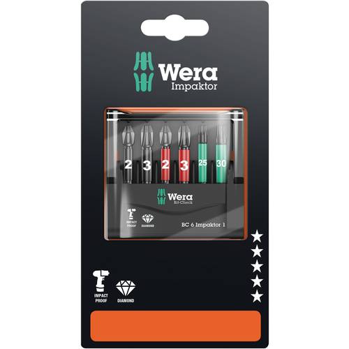 Wera Mini-Check IMP DC 50 mm PH/PZ/TX 05073890001 Bit-Set 6teilig Kreuzschlitz Phillips, Kreuzschlitz Pozidriv, Innen-TO...