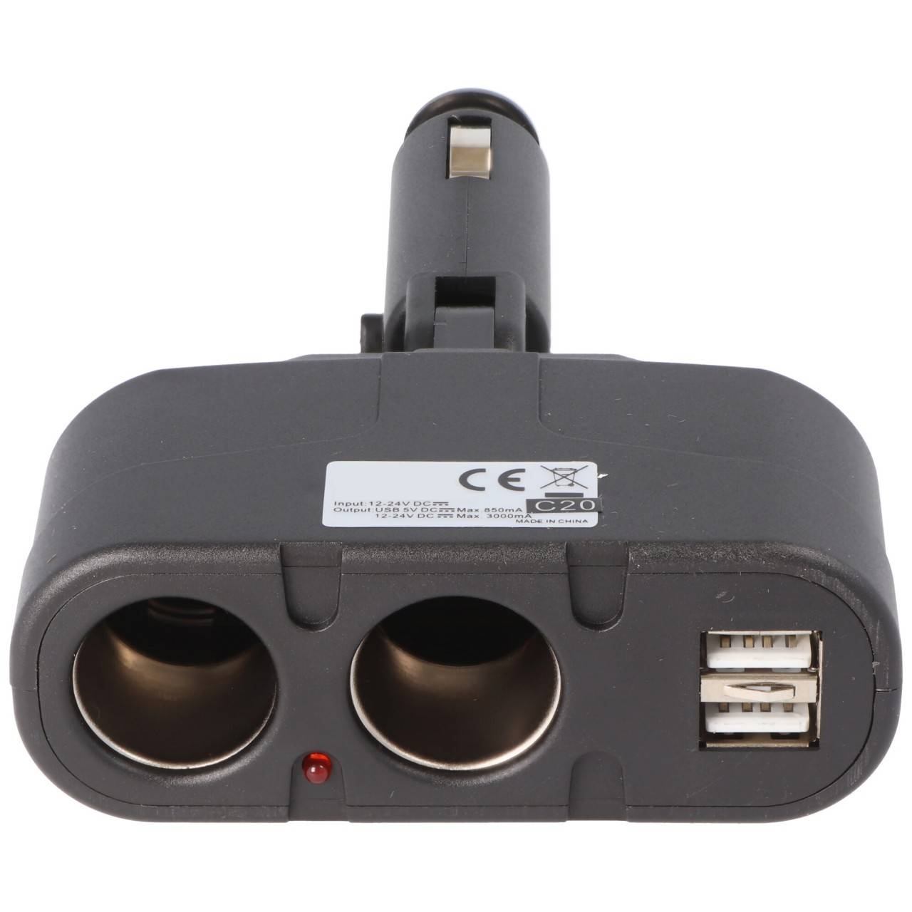 AccuCell KFZ-Adapter, Verteiler Zigarettenanzünder - Stecker auf 2x Kupplung + USB-2