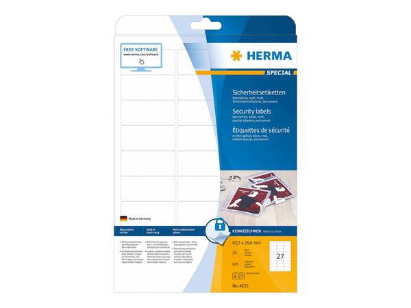 HERMA Sicherheitsetikett SPECIAL 63,5 x 29,6 mm (B x H) weiß 675 Etik./Pack. ·