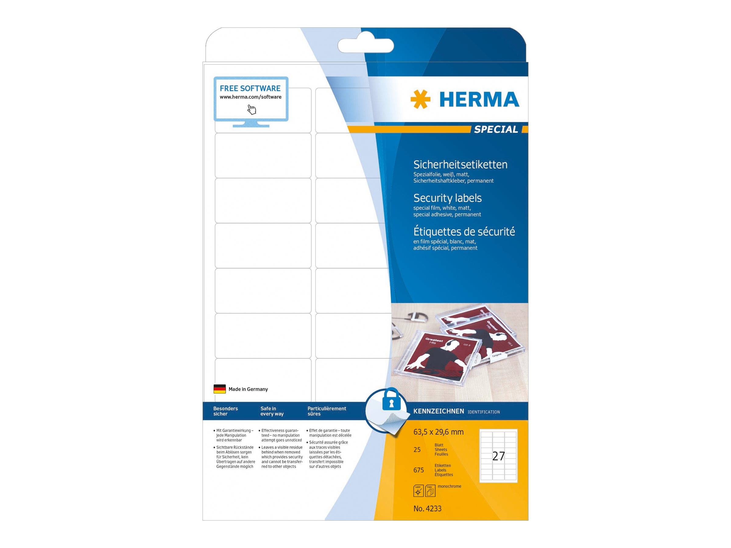 HERMA Sicherheitsetikett SPECIAL 63,5 x 29,6 mm (B x H) weiß 675 Etik./Pack. ·-0