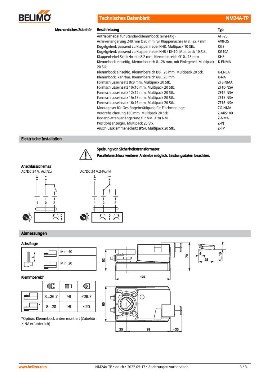 Klappenantrieb AC/DC 24V | NM24A-TP | 10Nm,Auf-Zu o. 3-Pkt.,150s,IP54,Klem.-3