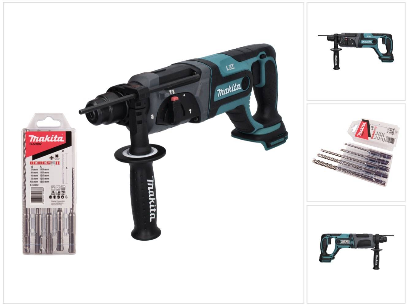 Makita DHR 241 Z Akku Bohrhammer 18 V 2,0 J SDS plus + 5 tlg. Bohrer Set - ohne Akku, ohne Ladegerät-0