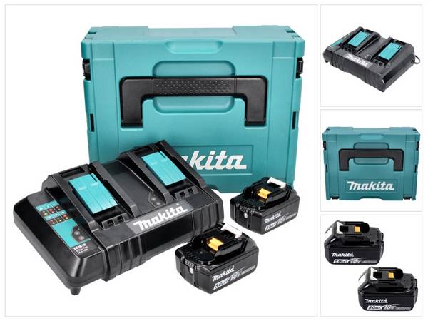 Makita Power Source Kit 18 V mit 2x BL 1850 B 5,0 Ah Akku ( 197280-8 ) + DC 18 SH Doppel Ladegerät ( 199687-4 ) + Makpac