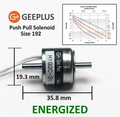 Geeplus Push/Pull-Hubmagnet (Kurzhubmagnet) M192C-3V, Ø19,3 x 17,5mm, 2,3W Dauer, bis 4mm Hub, Haltekraft >10N (100%ED)