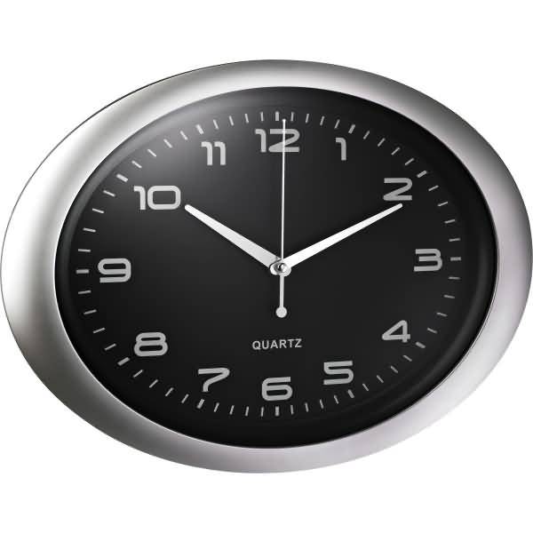 Wanduhr oval Kunststoff 40x30cm silber/schwarz-0