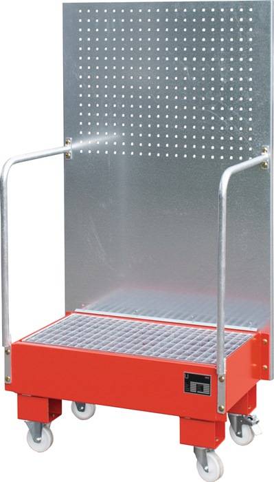 Bauer Fahrbare Auffangwanne mit Lochplattenwand LPW 60-2, lackiert, Feuerrot-0