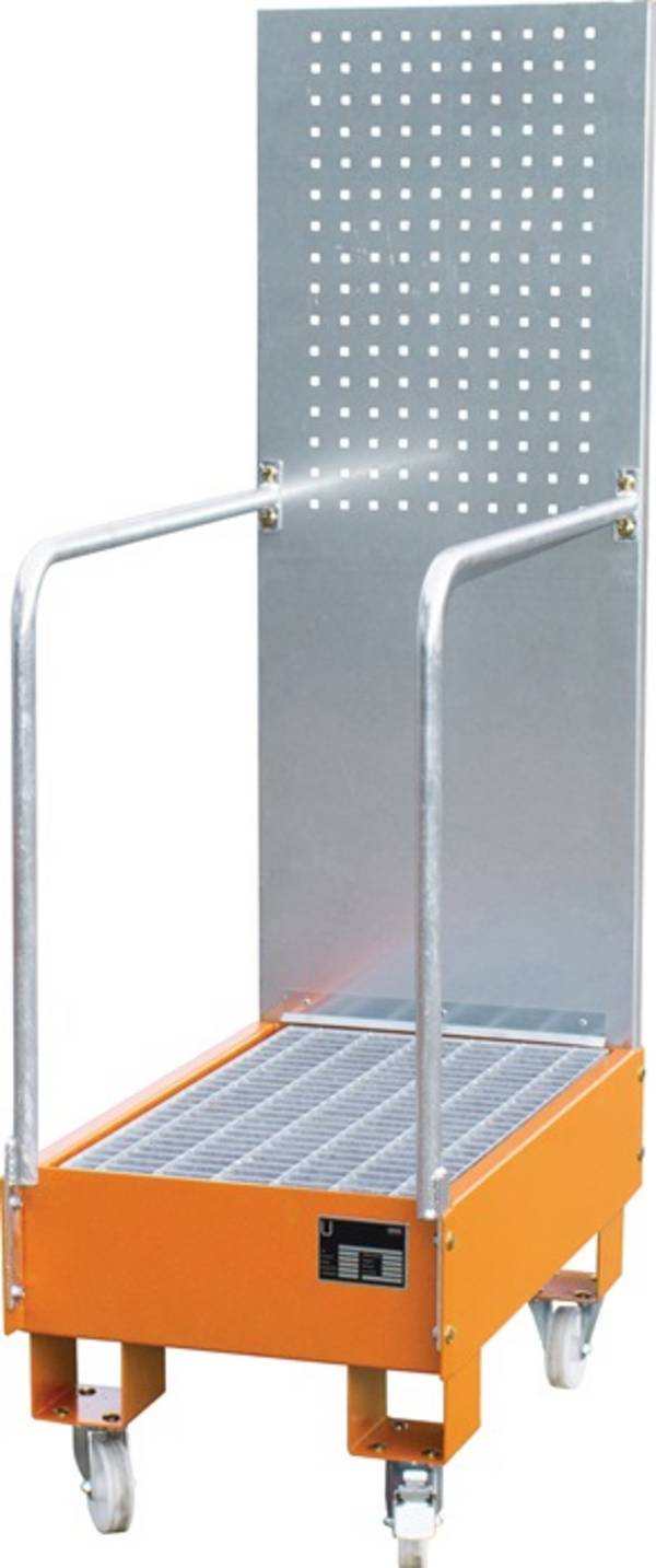 Bauer Fahrbare Auffangwanne mit Lochplattenwand LPW 60-3, lackiert, Gelborange