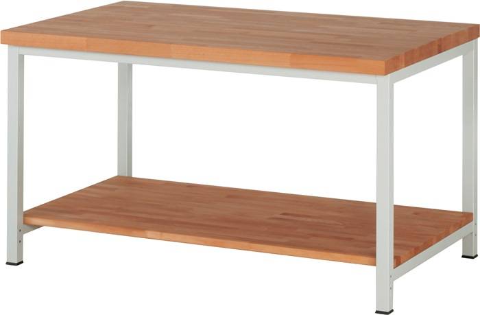 Werkbank, BxTxH 1500x900x840 mm, Platte Buche 40 mm, Ablageboden, RAL 7035-0
