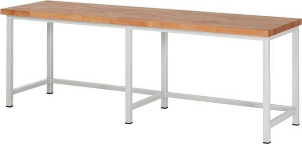 Werkbank, BxTxH 2500x700x840 mm, Arbeitsplate Platte Buche 40 mm, RAL 7035