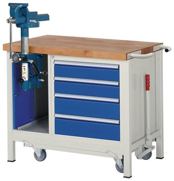 Werkbank Classic B1000xT700xH840mm Buche grau/blau 1Schub.1Tür Schraubst.m.Lift