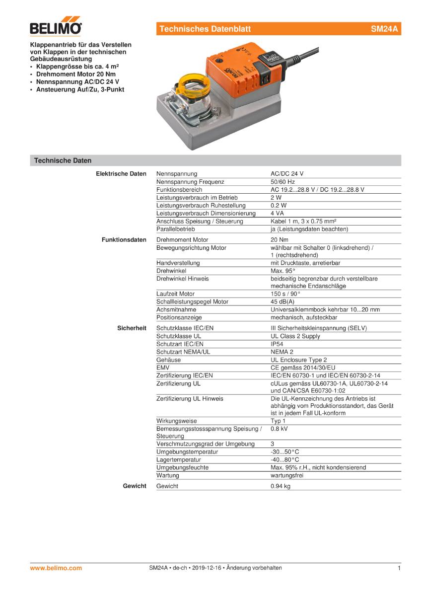 Klappenantrieb AC/DC 24V | SM24A | 20Nm, Auf-Zu o. 3-Pkt., 150 s, IP54-1