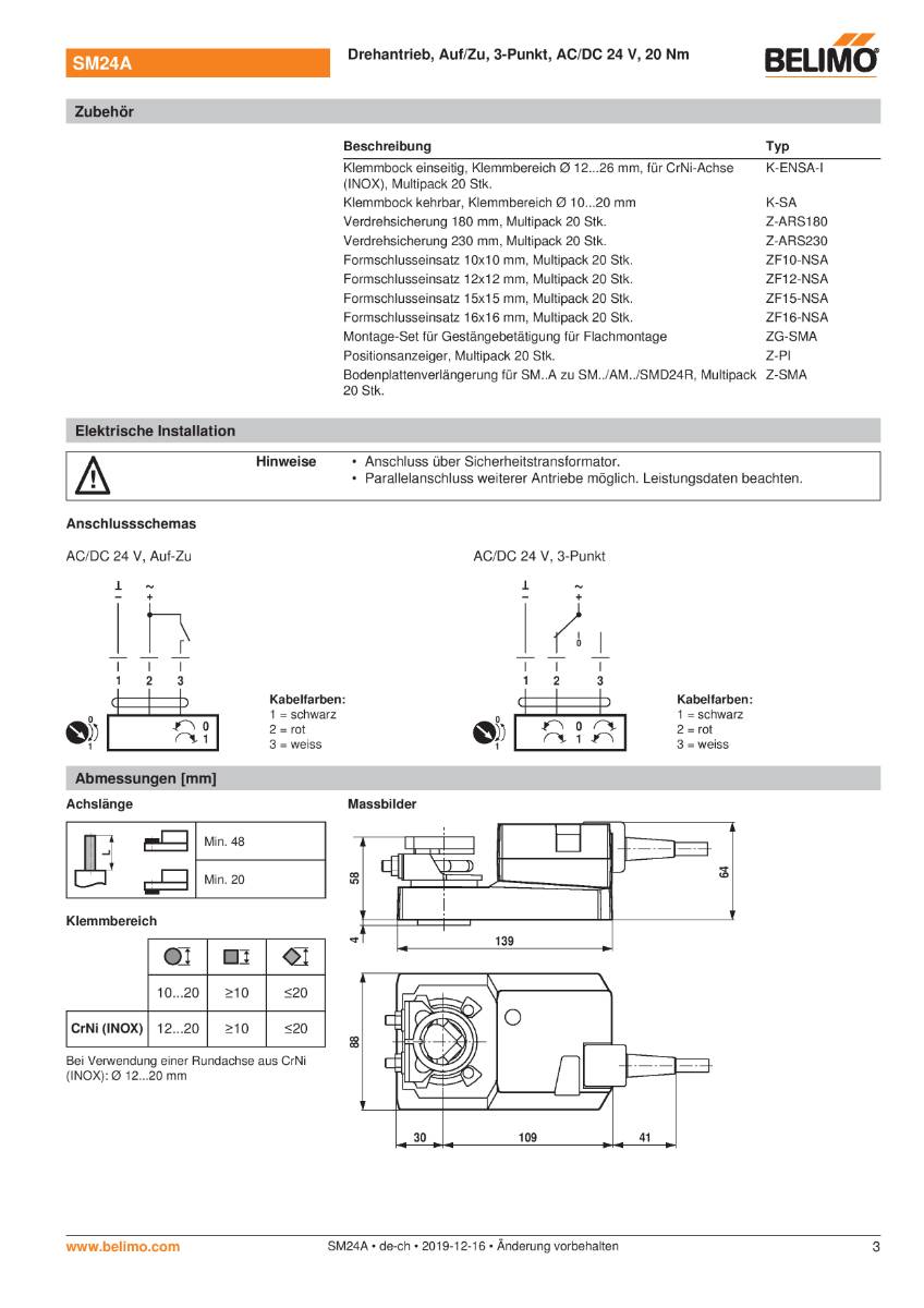 Klappenantrieb AC/DC 24V | SM24A | 20Nm, Auf-Zu o. 3-Pkt., 150 s, IP54-3