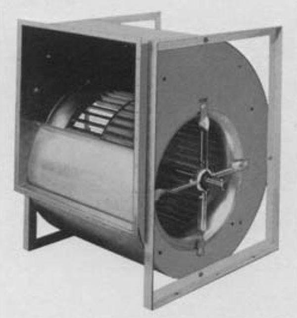 zweiseitig saugender Radialventilator, Laufraddurchmesser 355 mmvorwärtsgekrümmte Laufradschaufeln