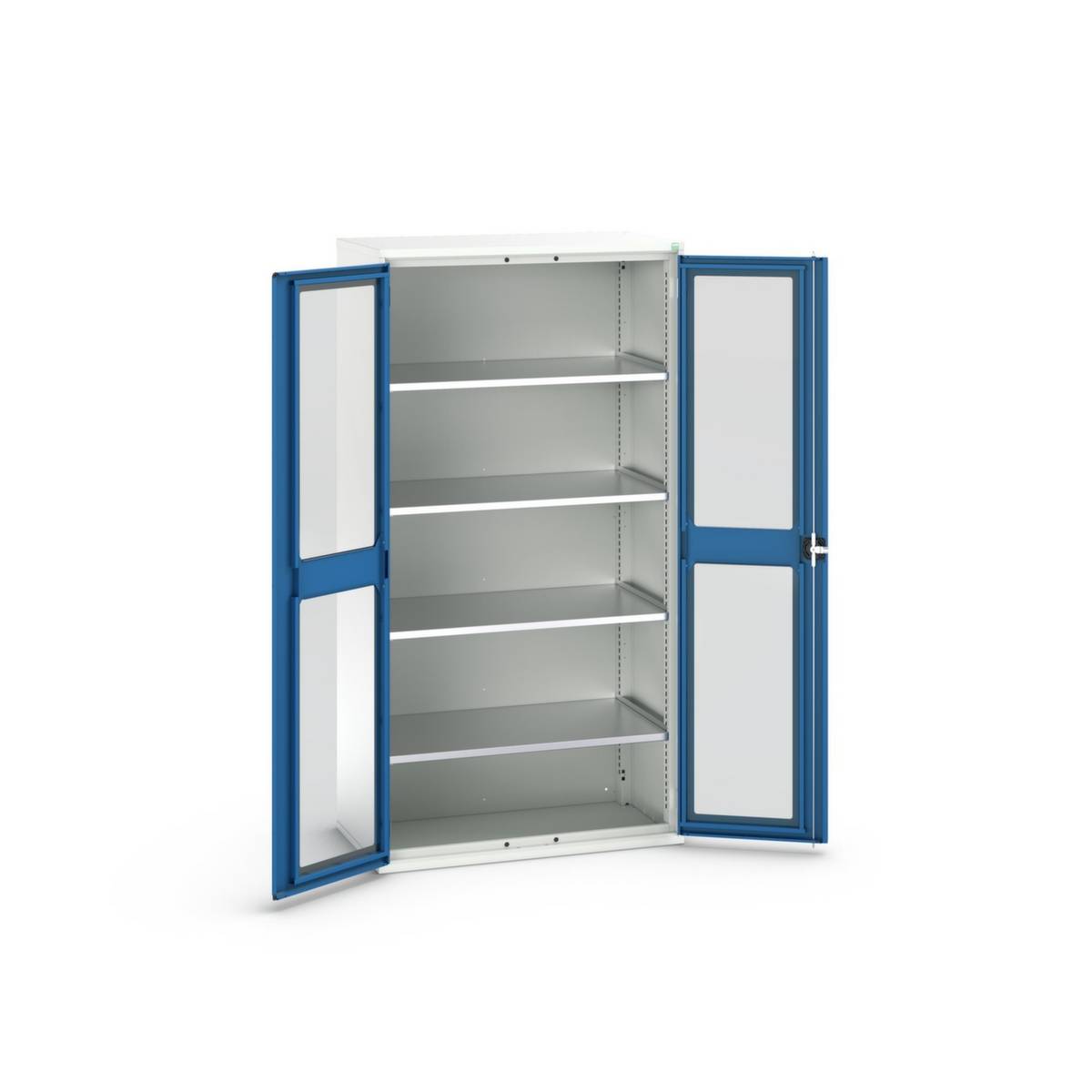 Sichtfensterschrank,HxBxT 2000x1050x550mm,4xStahlboden,Korpus RAL7035,Front RAL5010-0