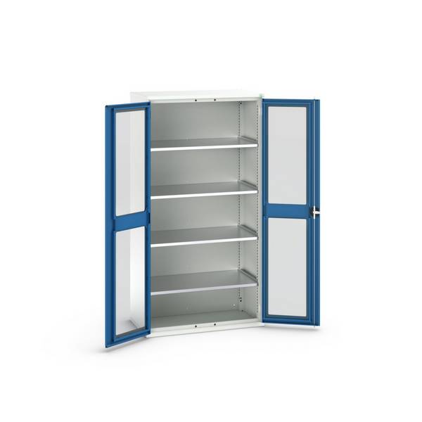 Sichtfensterschrank,HxBxT 2000x1050x550mm,4xStahlboden,Korpus RAL7035,Front RAL5010