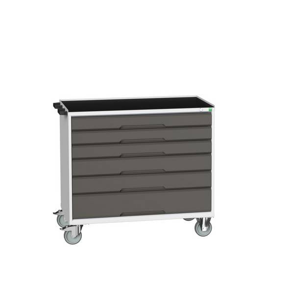Werkzeugwagen,HxBxT 965x1050x550mm,4-Fuß/4 Rollen,Ausstattung: 6 Schubladen,RAL7035,Front RAL7016,4 Rollen