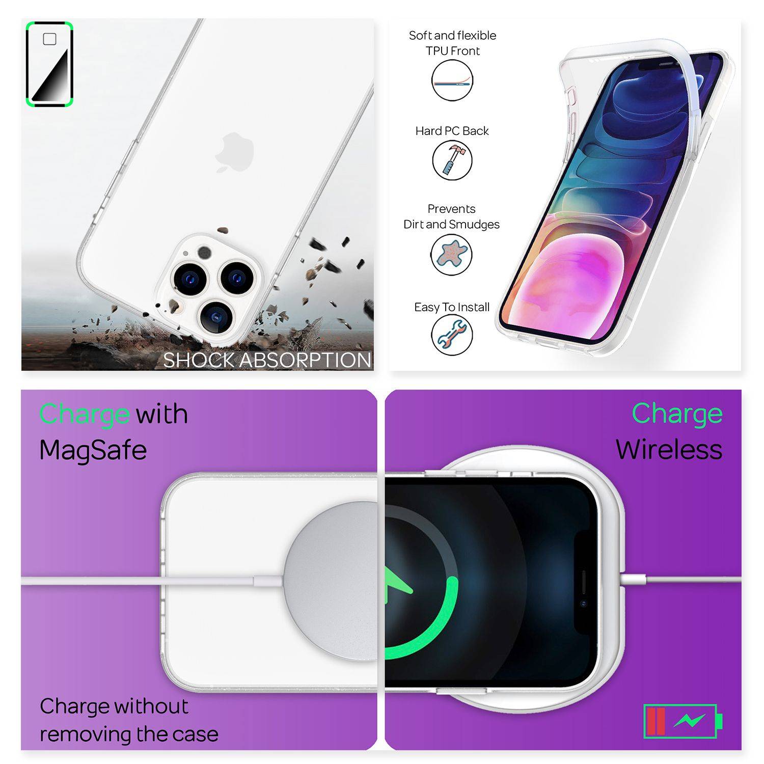 NALIA Klare 360° Schutzhülle für iPhone 13 Pro Max, Komplettschutz Transparent, Hardcase & Silikon & Displayschutz-2