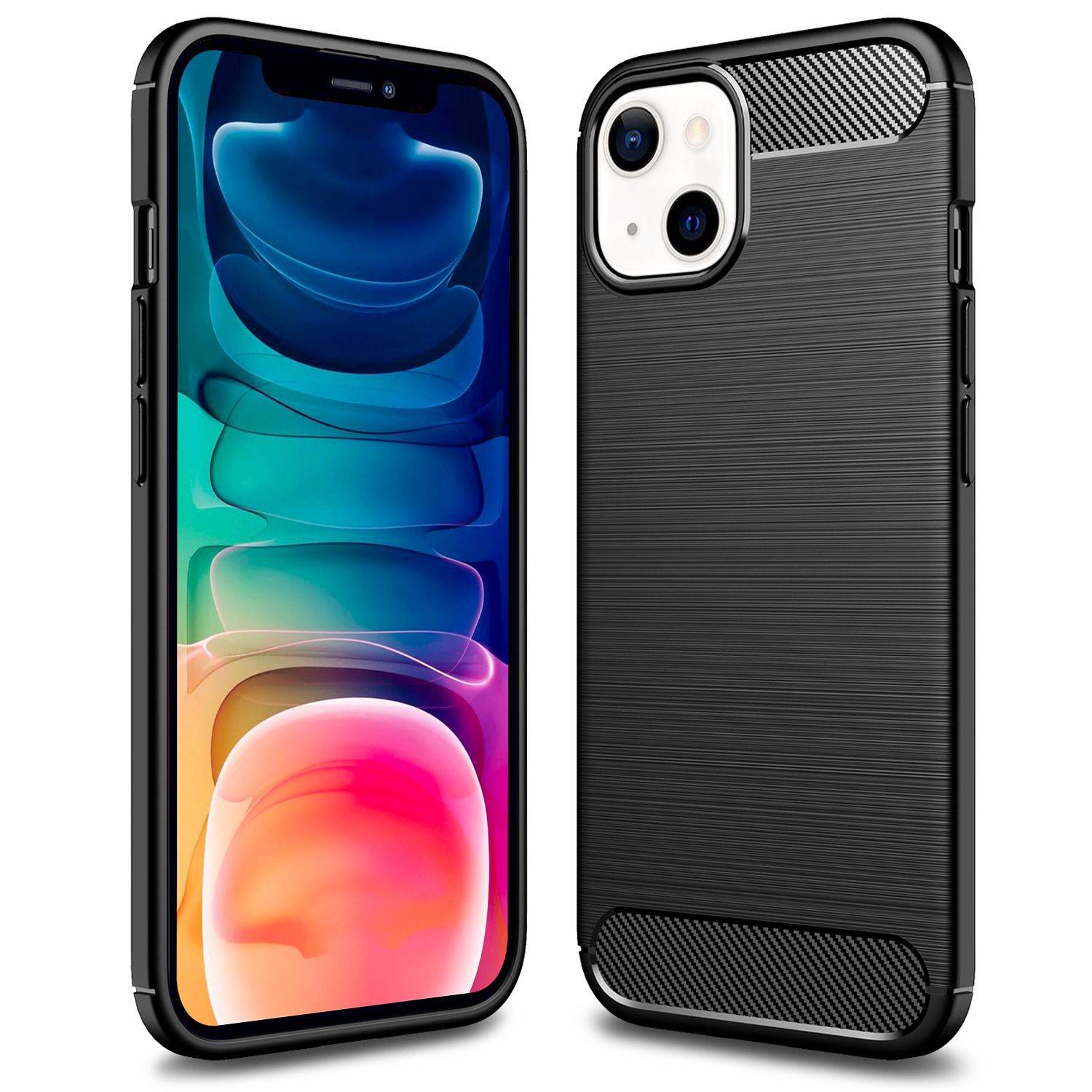 NALIA Carbon Look Case für iPhone 13, Schwarz Silikon Cover Case TPU Bumper Etui-0
