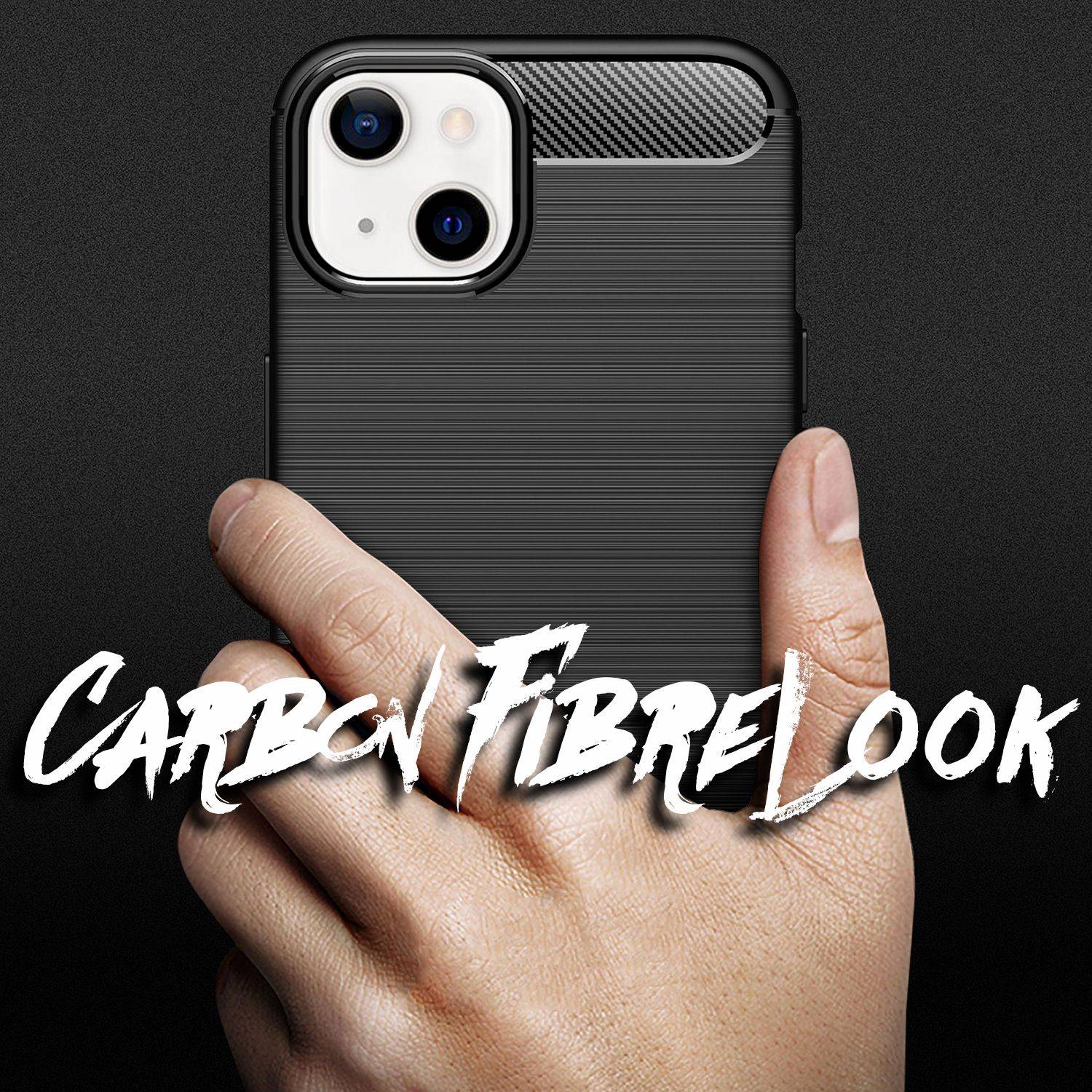 NALIA Carbon Look Case für iPhone 13, Schwarz Silikon Cover Case TPU Bumper Etui-1