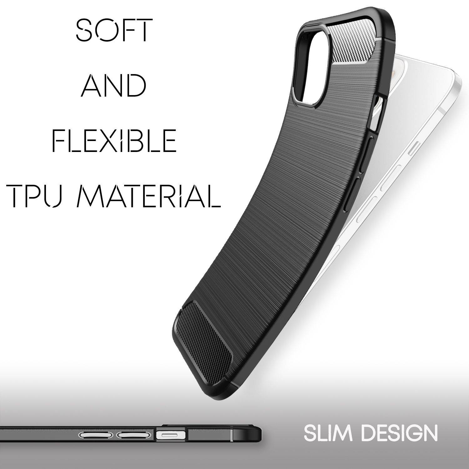 NALIA Carbon Look Case für iPhone 13, Schwarz Silikon Cover Case TPU Bumper Etui-2