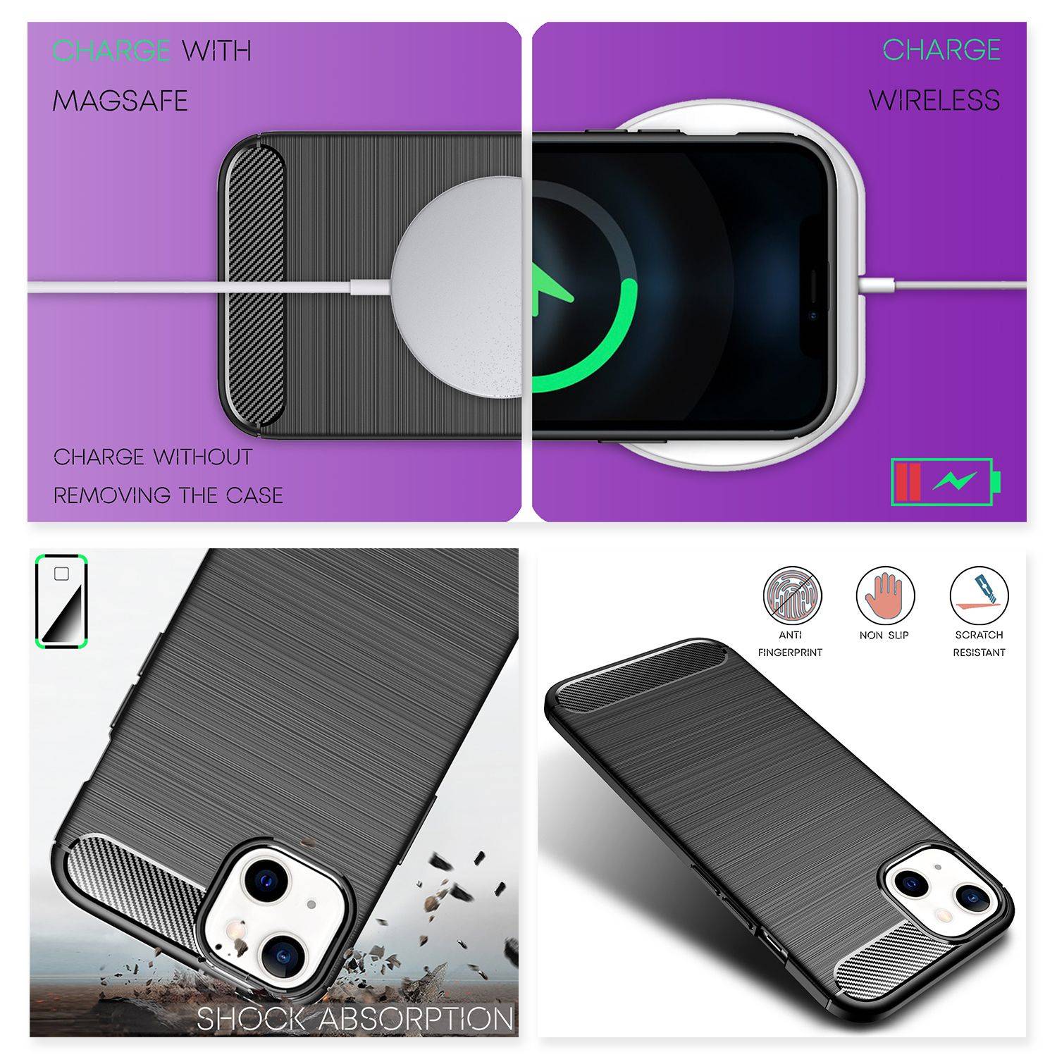 NALIA Carbon Look Case für iPhone 13, Schwarz Silikon Cover Case TPU Bumper Etui-4
