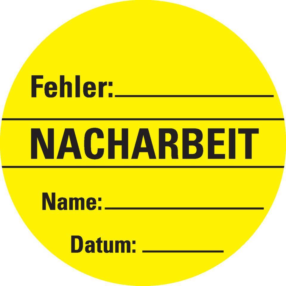 Organisationsetikett Nacharbeit, gelb, Cellulose-Folie, selbstklebend, Ø 60mm, 6/Bogen-0