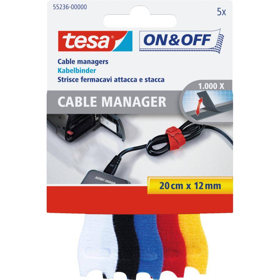 tesa®ON & OFF Klett Kabelbinder, bunt, 5 Farben, 20 cm x 12 mm-0