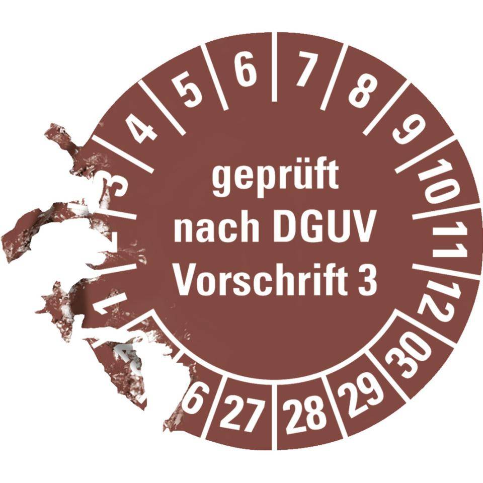 Prüfplakette geprüft nach DGUV Vorschrift 3 25-30,braun,Dokumentenfolie,Ø 20mm,36/Bogen-1