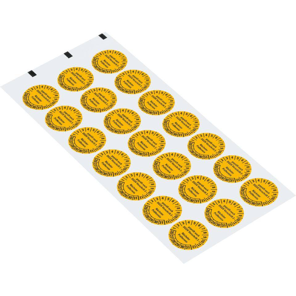 Prüfplakette geprüft nach DGUV Vorschrift 3 Nächster Prüftermin 26-31,gelb,Dokumentenfolie,Ø25mm,21/Bogen-1